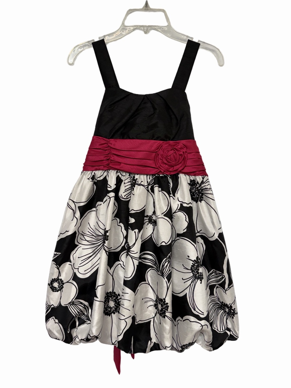 Bonnie Jean Girls 10 Black White Floral Party Dress Pink Sash Occasion